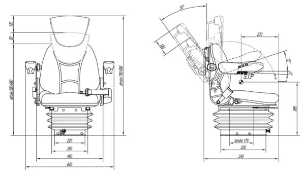 Asiento supensión neumática RM62210 tela Gris