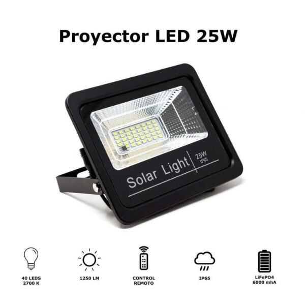 Foco LED solar 25W con placa solar - luz Calida