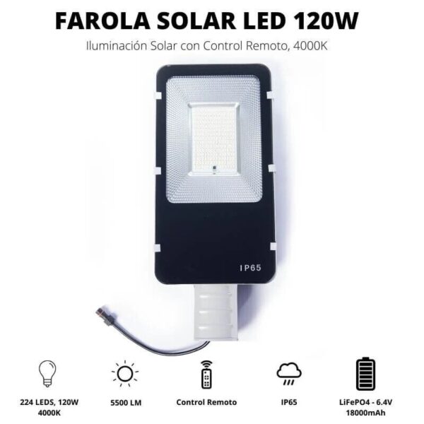 Farola LED solar 120W con placa solar