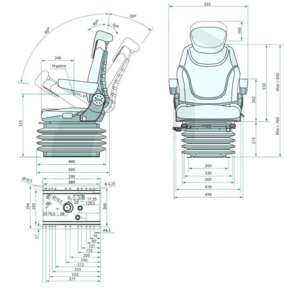 Asiento neumático SUPER CONFORT 12V con Calefacción