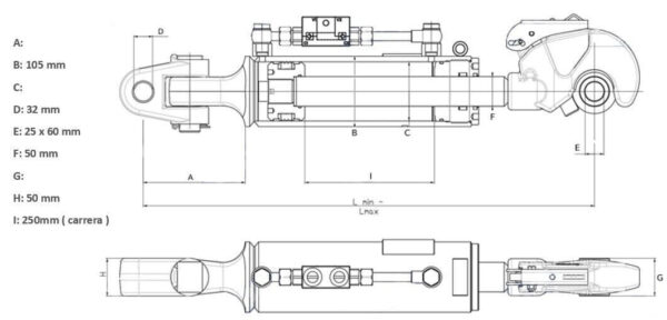 Tercer punto hidráulico CBM CAT-3 Vástago Ø50 mm