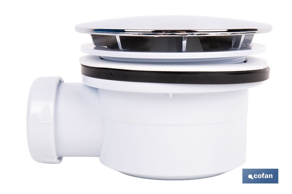 VÁLVULA SIFÓNICA PLATO DE DUCHA Ø90 MM CON SALIDA Ø32-40 MM Y EMBELLECEDOR CROMADO ALTURA 64 MM - Imagen 3