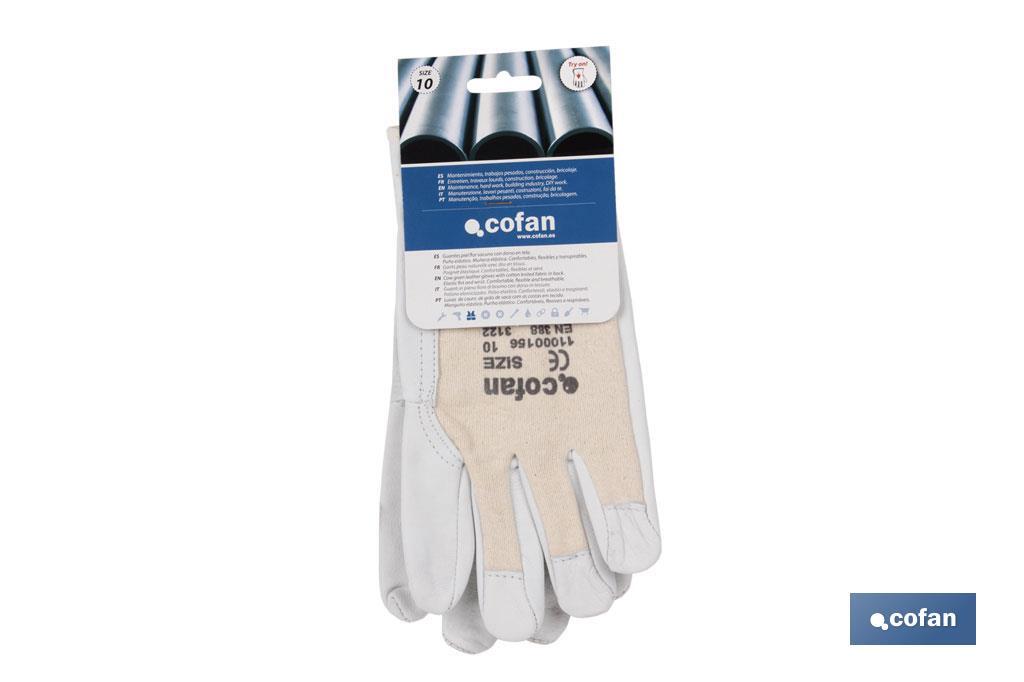 Guantes de piel de vacuno y dorso de punto | Duraderos y resistentes | Transpirables | Protección y seguridad - Imagen 2