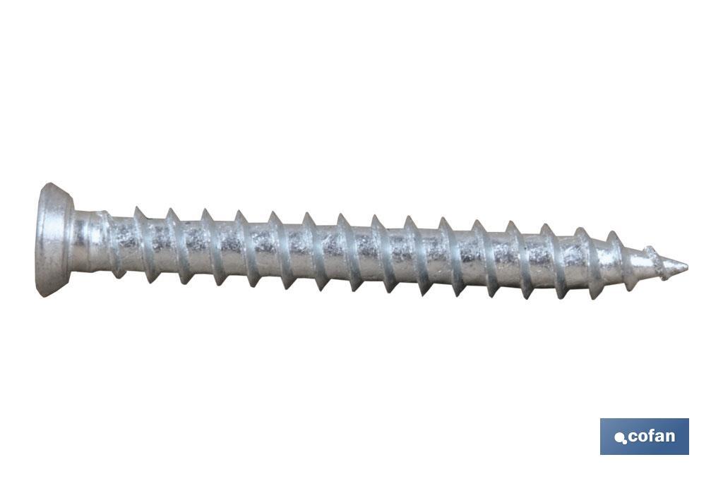 Tornillo de cabeza plana Torx | Anclaje especial para hormigón | Tornillo zincado blanco sin cromo 6 | Disponible en varias medidas