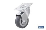 Rueda de goma gris con placa giratoria | Diámetros desde 50 mm hasta 75 mm | Para pesos máximos desde 36 kg hasta 45 kg