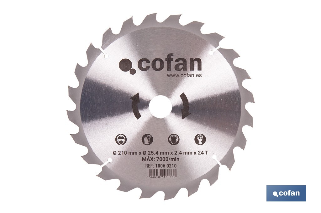 DISCO CORTE PARA MADERA Ø210 MM X 25,4 MM X 2,4 MM, 24 DIENTES