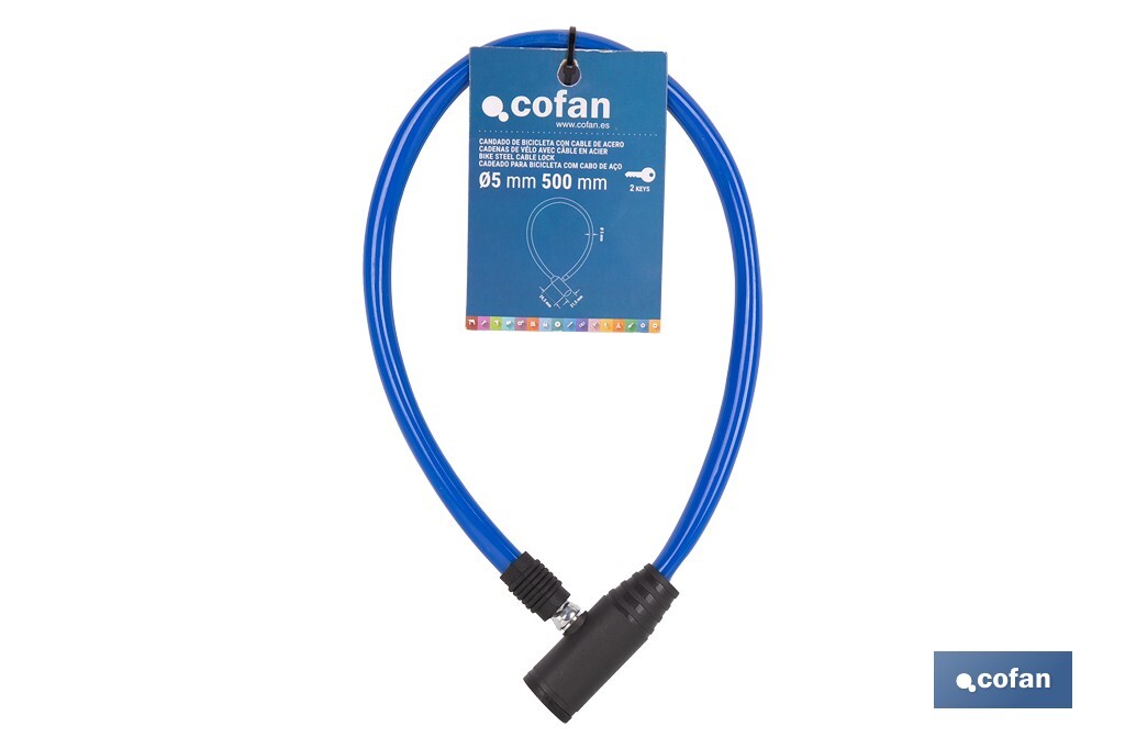 CANDADO DE BICICLETA CON CABLE DE ACERO Ø5 MM 500 MM - Imagen 4
