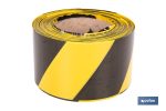 Cinta de balizamiento no adhesiva | Color amarillo/negro | Medidas: 50 y 80 mm | Longitud 100 y 200 metros | Galga 200