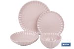 VAJILLA DE PORCELANA EN RELIEVE COLOR ROSA NUDE ESMALTADO 16 PIEZAS