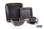 VAJILLA DE CERÁMICA DE COLOR NEGRO ESMALTADO DE FORMA CUADRADA CON BORDE VINTAGE 20 PIEZAS