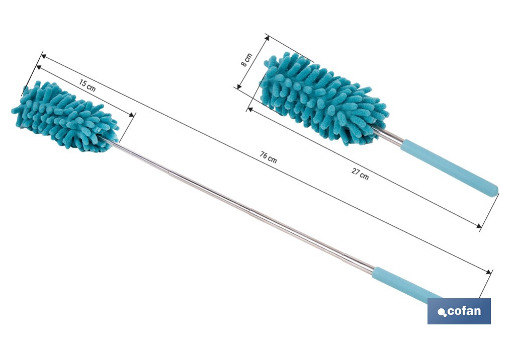 Plumero de microfibra con mango telescópico extensible de 27 a 76 cm. Ideal para altura y rincones - Imagen 2