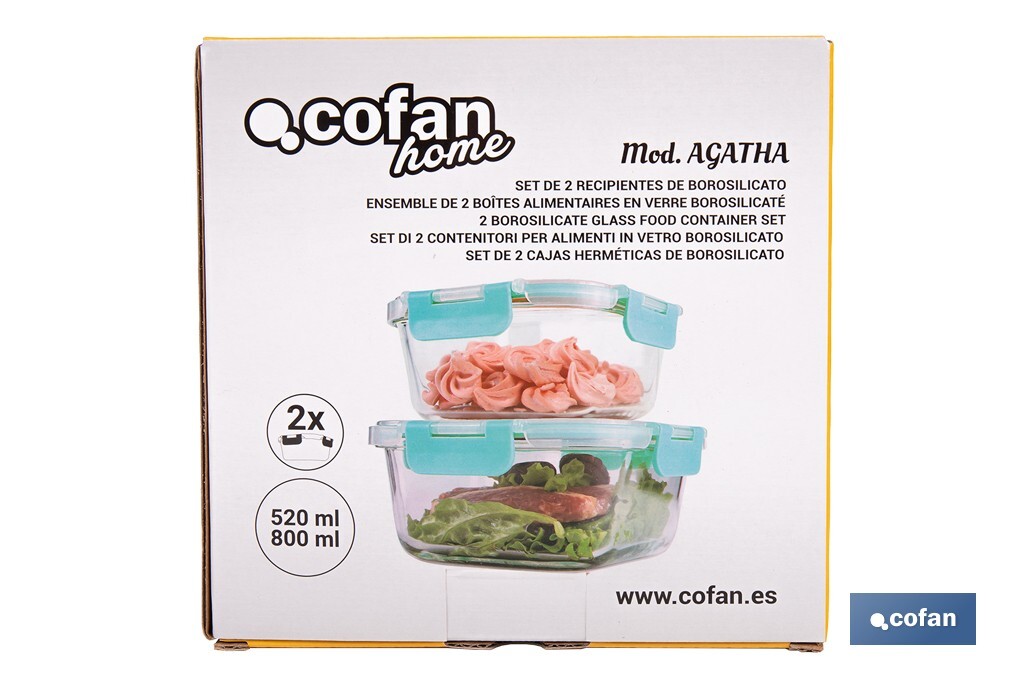 SET DE 2 RECIPIENTES DE BOROSILICATO MODELO AGATHA 520 ML - 800 ML - Imagen 4