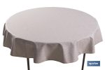 Mantel redondo antimanchas confeccionado en Jacquard con tejido resinado | Diseño de pétalos sobre beige | Materiales: 50% algodón y 50% poliéster | Diferentes medidas