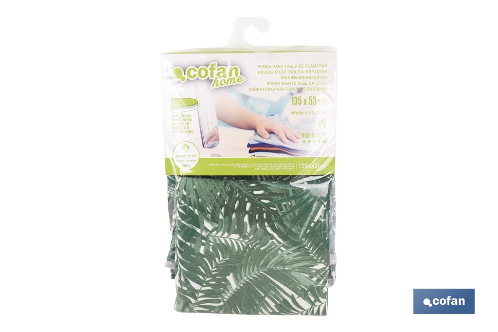FUNDA ACOLCHADA PARA TABLA DE PLANCHAR 135 x 53 CM RAMAS VERDES - Imagen 3