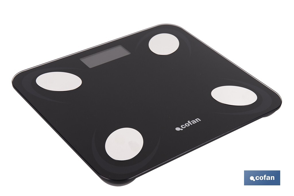 BÁSCULA DE BAÑO DIGITAL NEGRA CON PANTALLA LCD, USB Y MEDICIÓN IMC DE GRASA VISCERAL 30 X 26,5 X 2,2 CM - Imagen 2