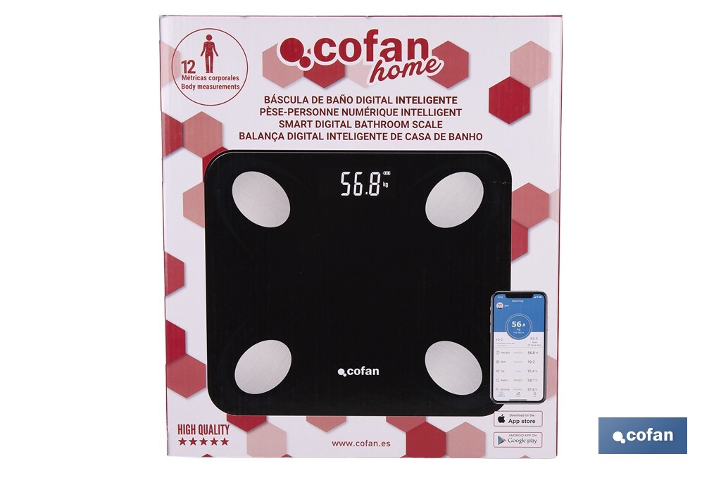 BÁSCULA DE BAÑO DIGITAL NEGRA CON PANTALLA LCD, USB Y MEDICIÓN IMC DE GRASA VISCERAL 30 X 26,5 X 2,2 CM - Imagen 4