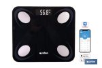 BÁSCULA DE BAÑO DIGITAL NEGRA CON PANTALLA LCD, USB Y MEDICIÓN IMC DE GRASA VISCERAL 30 X 26,5 X 2,2 CM