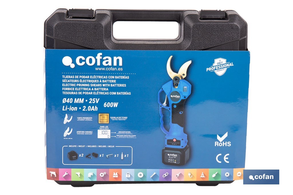 CONJUNTO TIJERAS DE PODAR A BATERÍA + PÉRTIGA EXTENSIBLE 140 - 207 CM - Imagen 4
