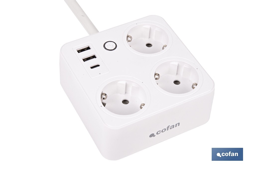 REGLETA INTELIGENTE CON 3 TOMAS Y 2 PUERTOS USB Y TIPO C - Imagen 2