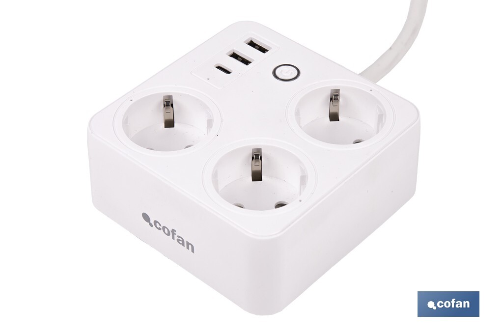 REGLETA INTELIGENTE CON 3 TOMAS Y 2 PUERTOS USB Y TIPO C - Imagen 3