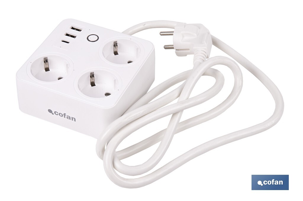 REGLETA INTELIGENTE CON 3 TOMAS Y 2 PUERTOS USB Y TIPO C - Imagen 4