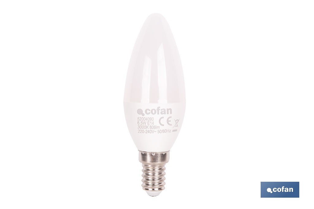 Bombillas LED vela con rosca fina E14, 6,5 W y 806 lúmenes | Ahorro de energía y larga duración 15.000 h de vida | Disponibles en 2 temperaturas de color
