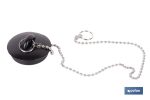 Tapón de drenaje con cadena y dos anillas | Tapón de PVC negro y cadena de acero inox. | Disponible en varias medidas
