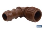 Conector en forma de Codo con Rosca Macho 1/2'' o 3/4" | Accesorio de riego imprescindible para cualquier instalación de riego por goteo | Con estrías y rosca macho | Ideal para jardinería y agricultura