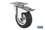Rueda de goma y metal con placa giratoria y freno | Con diámetros desde 80 mm hasta 125 mm | Para pesos desde 80 kg hasta 150 kg